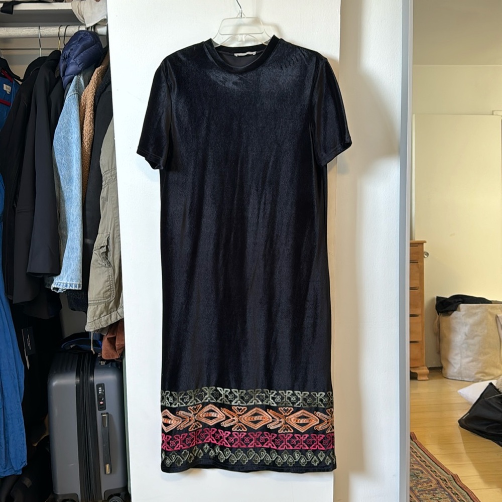 Gorgeous Zara Black Velvet dress with Embroidered Detail